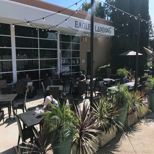 Students using the new seating outside of Eagle's Landing